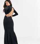 Flounce London Petite High Neck Fishtail Maxi Dress With Ruched Detail In Black