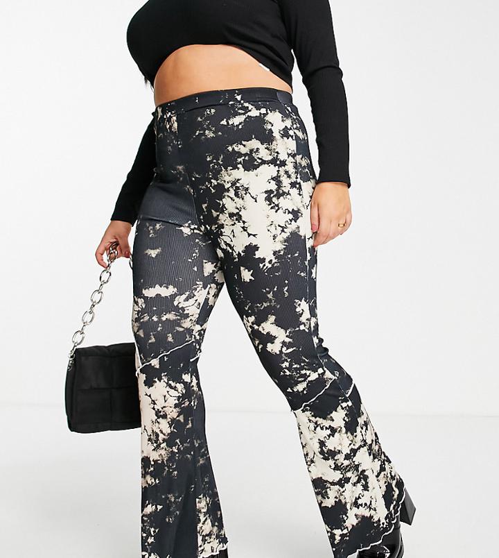 Asos Design Curve Flare Pant In Cutabout Tie Dye Print With Raw Edge Exposed Seams-multi