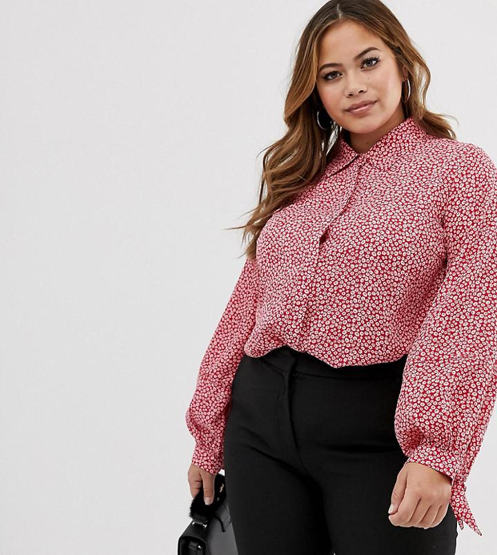 Fashion Union Plus Shirt With Tie Sleeves - Pink