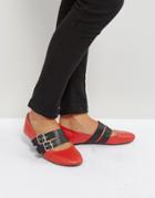 Qupid Double Buckle Ballerina Pumps - Red