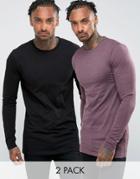 Asos 2 Pack Muscle Longline Long Sleeve T-shirt - Multi