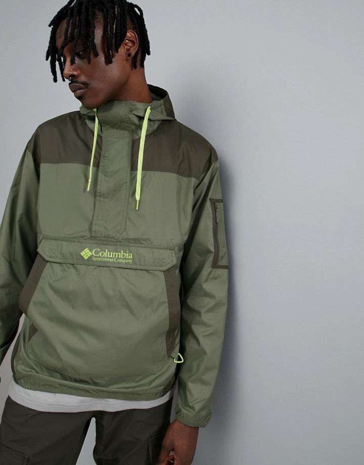 Columbia Challenger Packable Overhead Hooded Jacket Lightweight In Green - Green