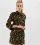 Fashion Union Tall Pussybow Shirt Dress In Floral - Multi