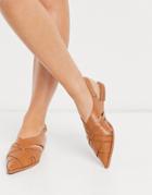 Asos Design Mazed Cutout Slingback Flat Shoes In Tan-brown