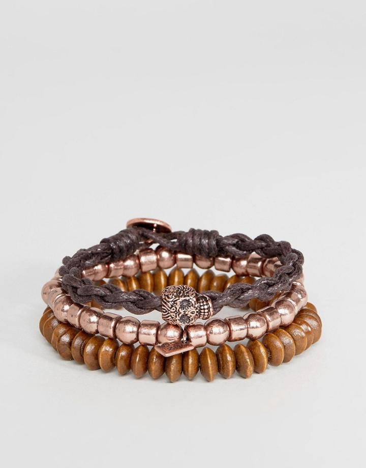 Icon Brand Beaded & Cord Bracelets In 3 Pack - Multi