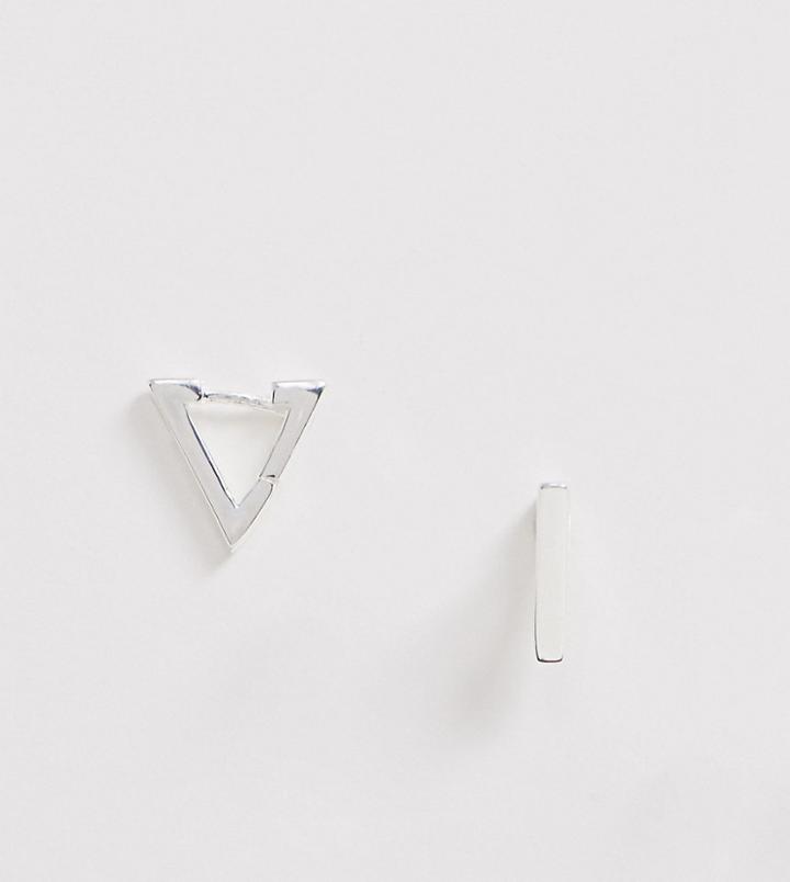 Asos Design Sterling Silver Huggie Hoop Earrings In Triangle Design