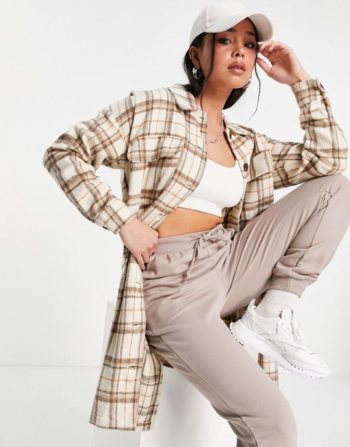 Vila Longline Shirt Jacket In Check Print-multi