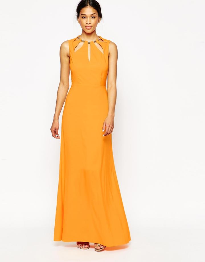 Asos Keyhole Multi Gold Bar Maxi Dress - Navy