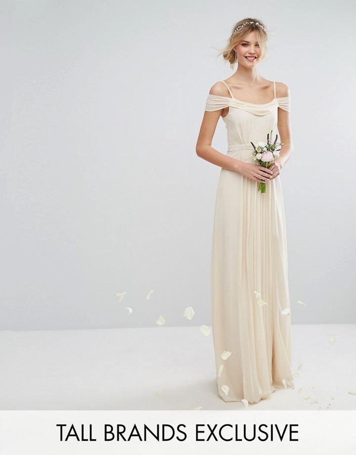Tfnc Tall Wedding Cold Shoulder Embellished Maxi Dress - Cream