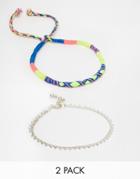 Asos Pack Of 2 Friendship And Bead Anklets - Multi