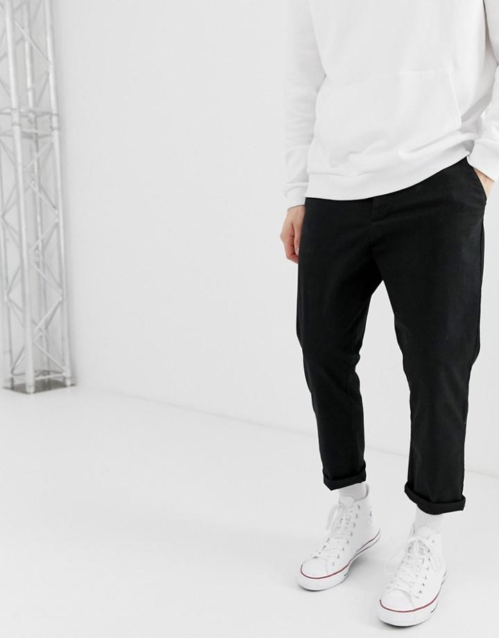 Asos Design Tapered Cropped Chinos In Black - Black