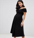 Asos Design Maternity Bardot Midi Skater Dress-black