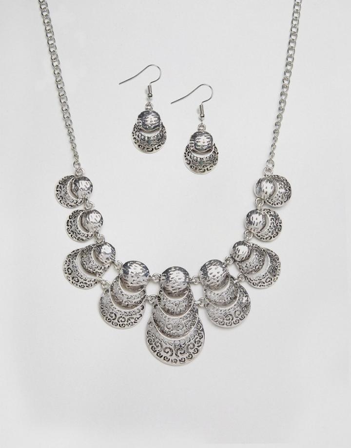 Ruby Rocks Necklace And Earring Set - Silver