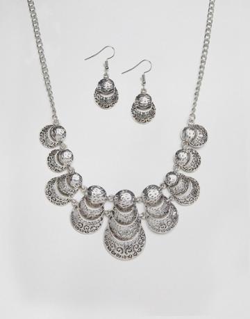 Ruby Rocks Necklace And Earring Set - Silver