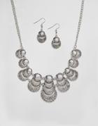 Ruby Rocks Necklace And Earring Set - Silver