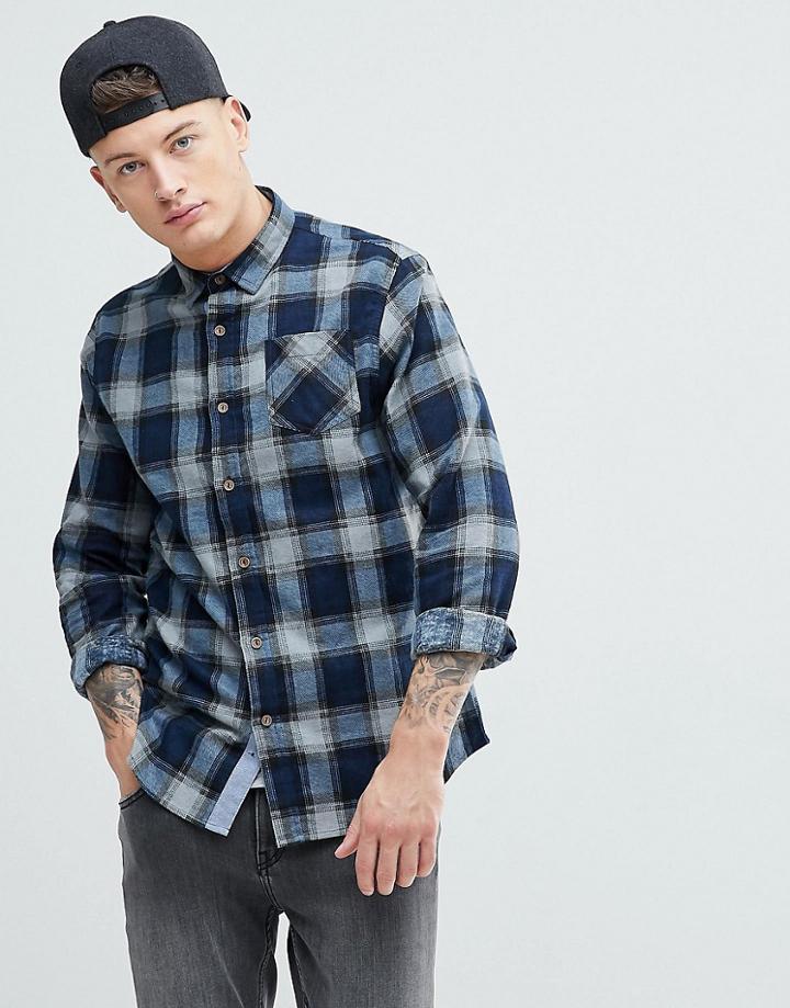 Brave Soul Long Sleeve Brushed Check Shirt - Navy