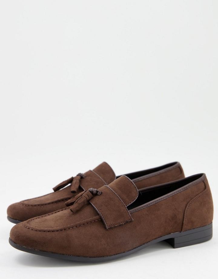 Asos Design Tassel Loafers In Brown Faux Suede