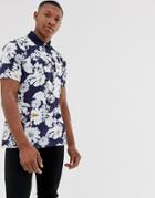Asos Design Organic Cotton Relaxed Fit Polo With All Over Floral Print-blue