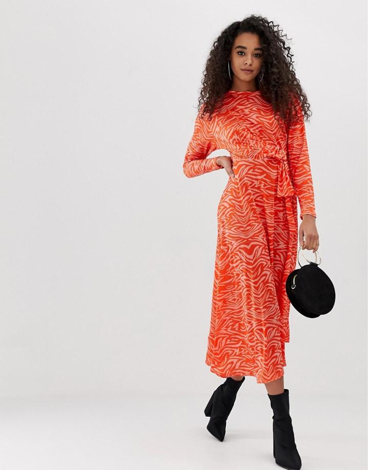 Asos Design Tie Waist Maxi Dress In Animal Print-multi