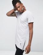 Religion Longline T-shirt With Side Zips - Gray