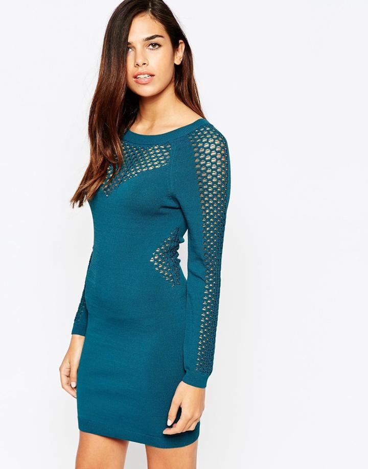 Asos Body-conscious Dress With Lace Stitch Detail - Green