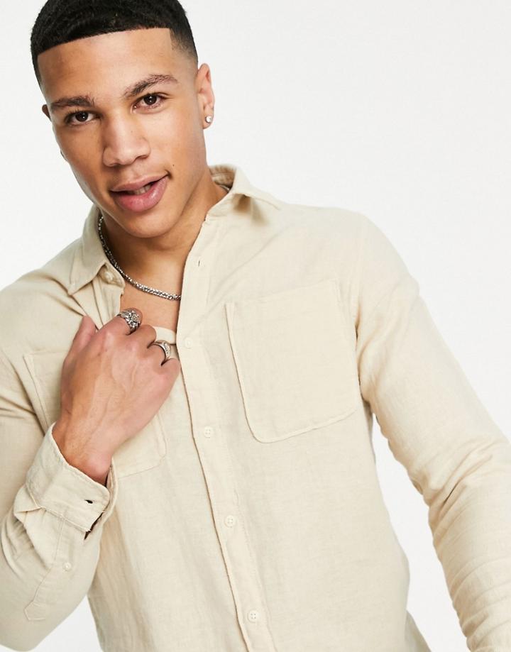 Selected Homme Linen Mix Shirt In Beige-neutral