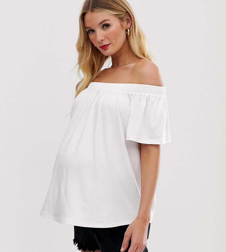 Asos Design Materntiy Off Shoulder Swing Top In White