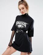 Prettylittlething Eagles T-shirt Dress - Black