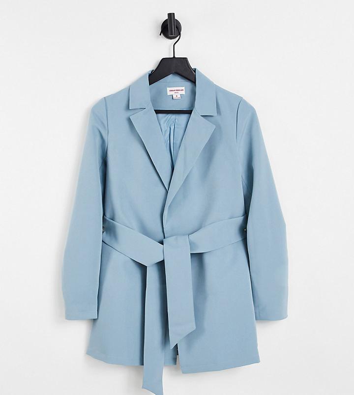 Urban Threads Petite Tie Waist Blazer In Blue-blues