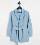 Urban Threads Petite Tie Waist Blazer In Blue-blues