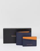 Smith And Canova Leather Wallet And Card Holder Set - Navy