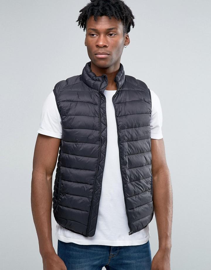 Pull & Bear Padded Gilet In Black - Black