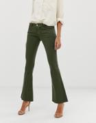 Asos Design Super Low Rise Flared Jeans In Khaki - White