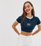 Ellesse Recycled Ringer Crop Top With Front Logo-navy