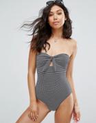 Warehouse Textured Dotty Swimsuit - Navy