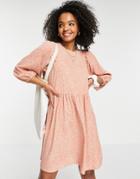 Pieces Recycled Polyester Smock Dress In Coral Cracked Print-multi
