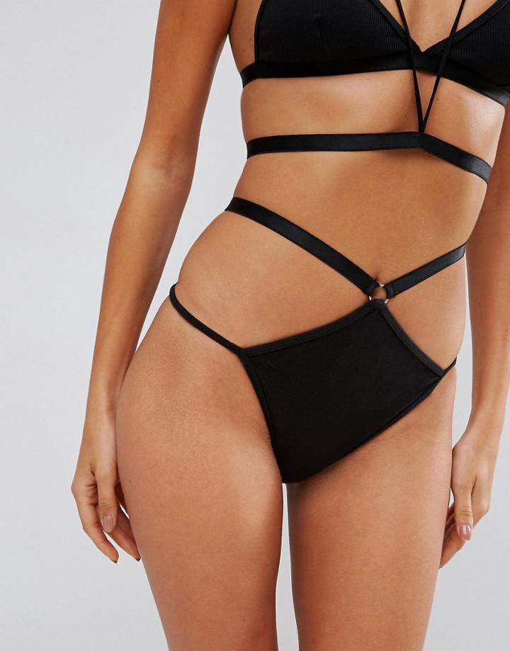 Asos Cally Ribbed Strappy High-waist Pant - Black