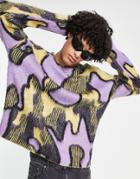 Asos Design Fluffy Knit Sweater With All Over Pattern In Yellow