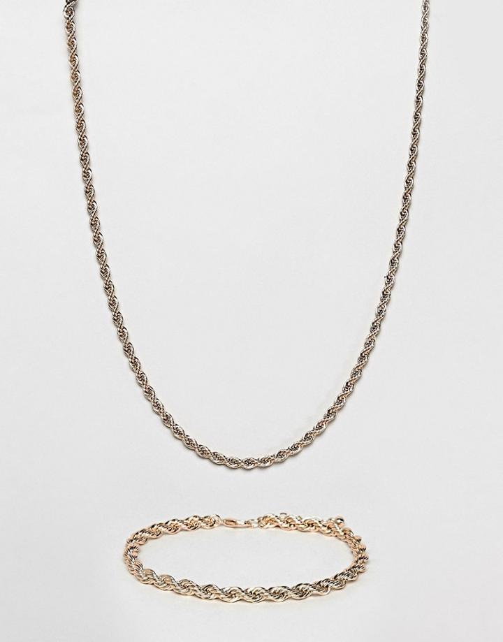 Asos Design Vintage Style Chain And Bracelet Pack In Gold - Gold