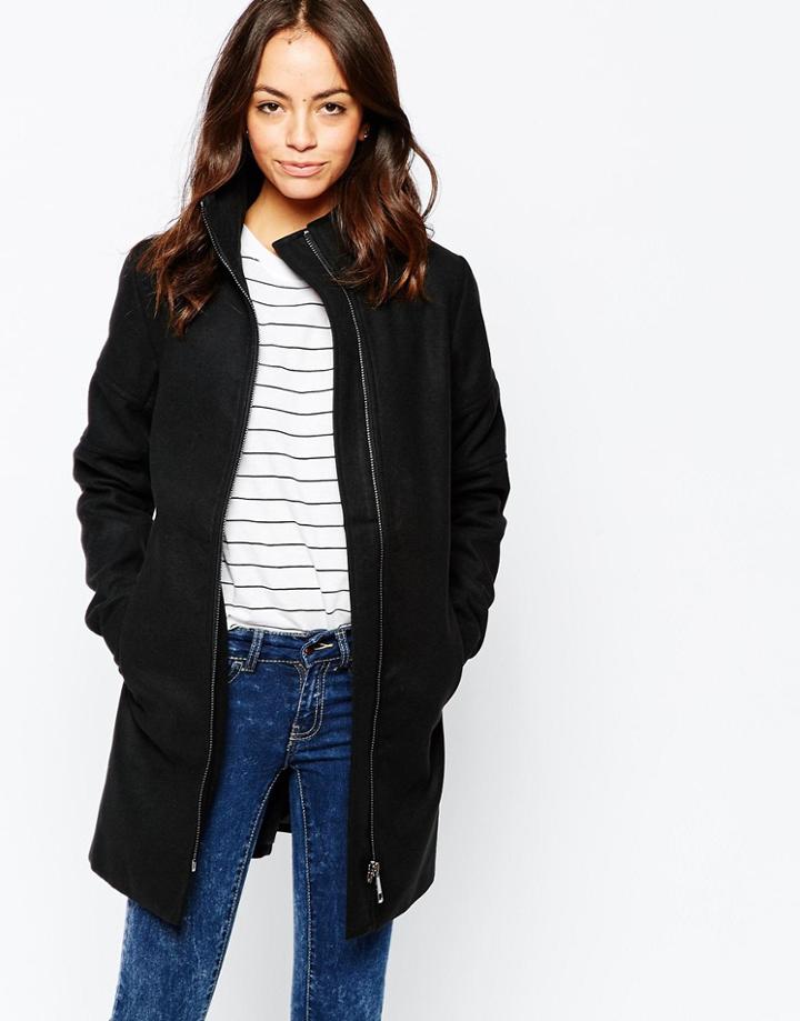 J.d.y Biker Zip Detail Coat - Black