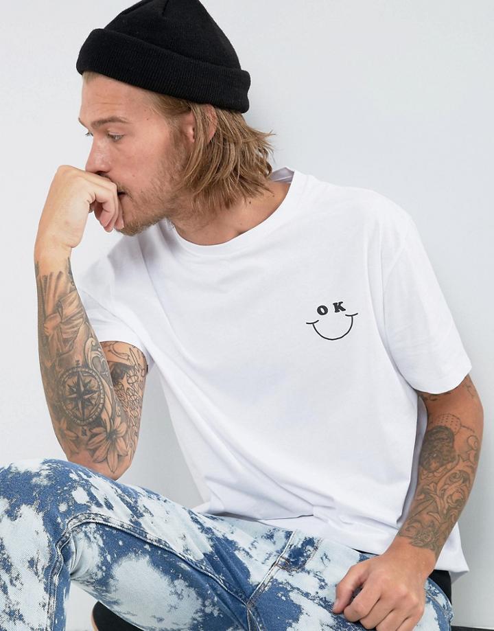 Asos Longline T-shirt With Okay Print - White