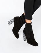New Look Suede Marble Heel Ankle Boot - Black