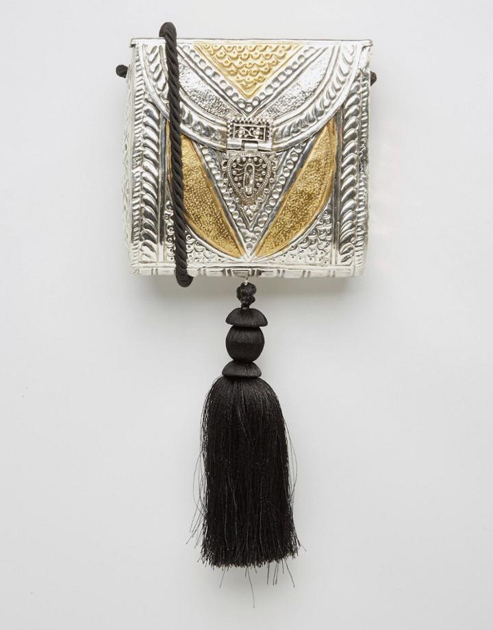Park Lane Etched Metal Bag With Tassel - Silver