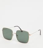 South Beach Oversized Square Sunglasses With Gold Frames And Green Lens