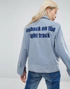 Stylenanda Coach Jacket With Back Slogan - Blue
