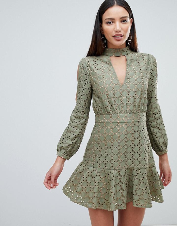 Forever Unique Keyhole Neck Dress - Green