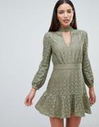 Forever Unique Keyhole Neck Dress - Green