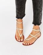 Asos Forceful Leather Flat Sandals - Champagne Gold