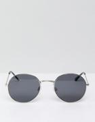Bershka Round Sunglasses In Silver Frames With Black Lenses - Black