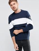 Replay Crew Sweatshirt Insert Chest Stripe In Navy Melange - Blue 784
